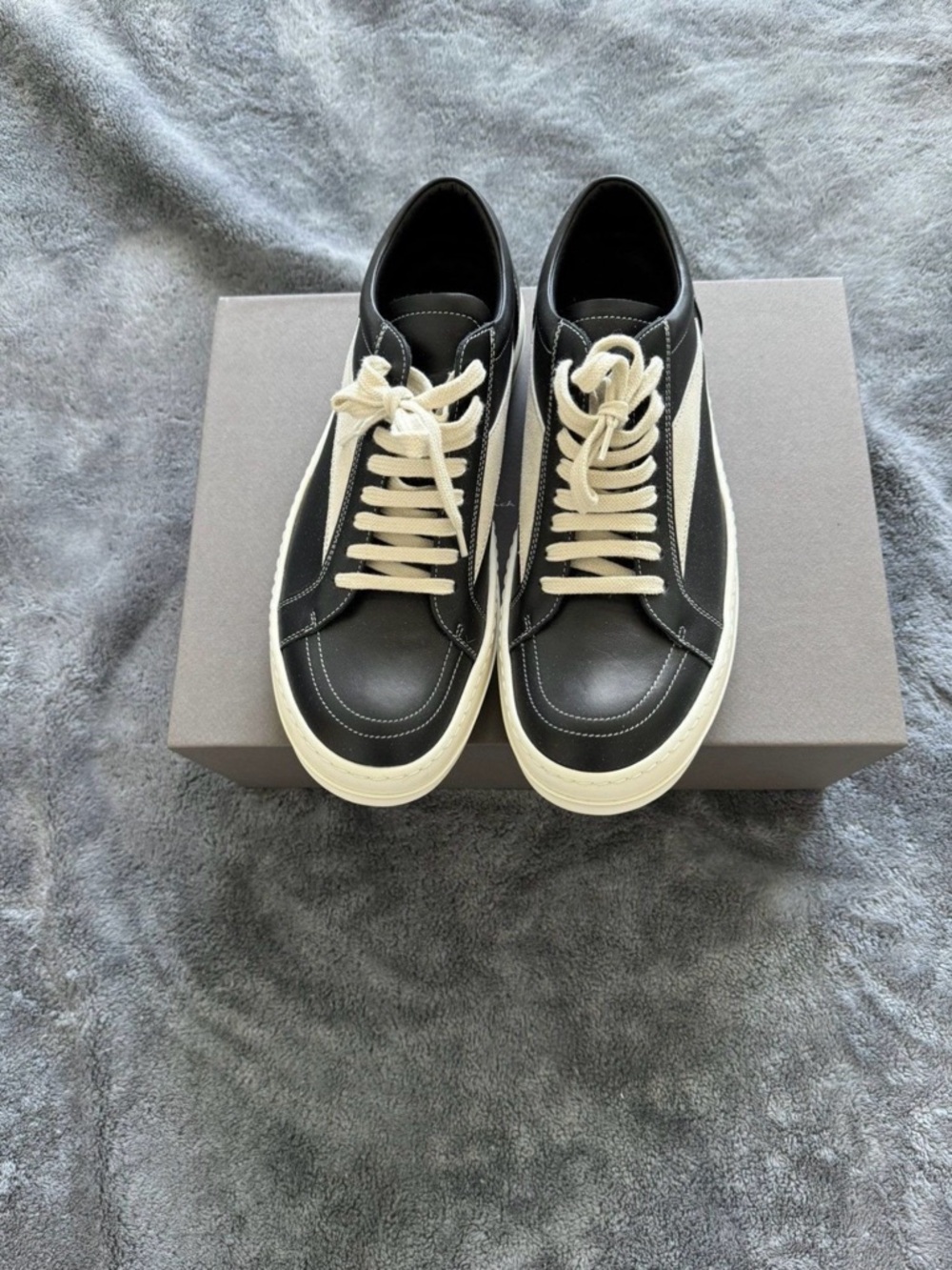 Rick Owens Low Vintage Black and White Leather Sneakers